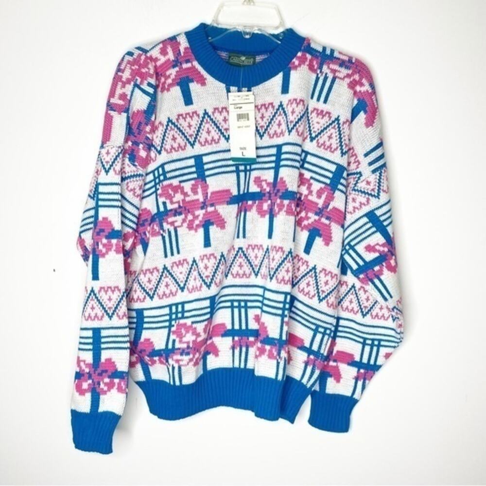NWT Vintage Cabin Creek Pink & Blue‎ Knit Sweater Size Large